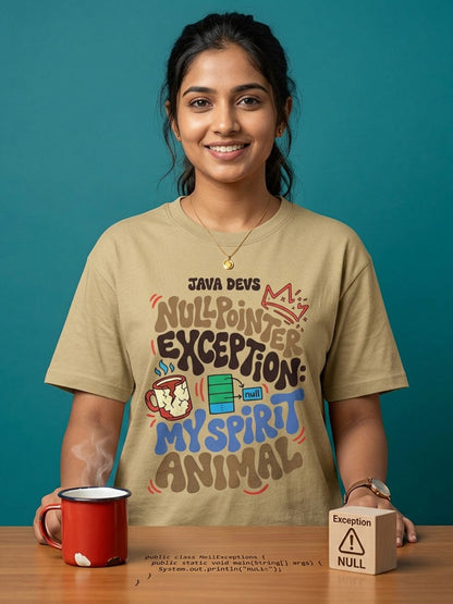 Java Exception- Beige Round Neck Coding Tshirt