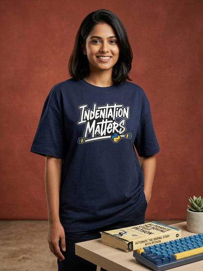 Python Indentation- Navy Blue Round Neck Coding Tshirt
