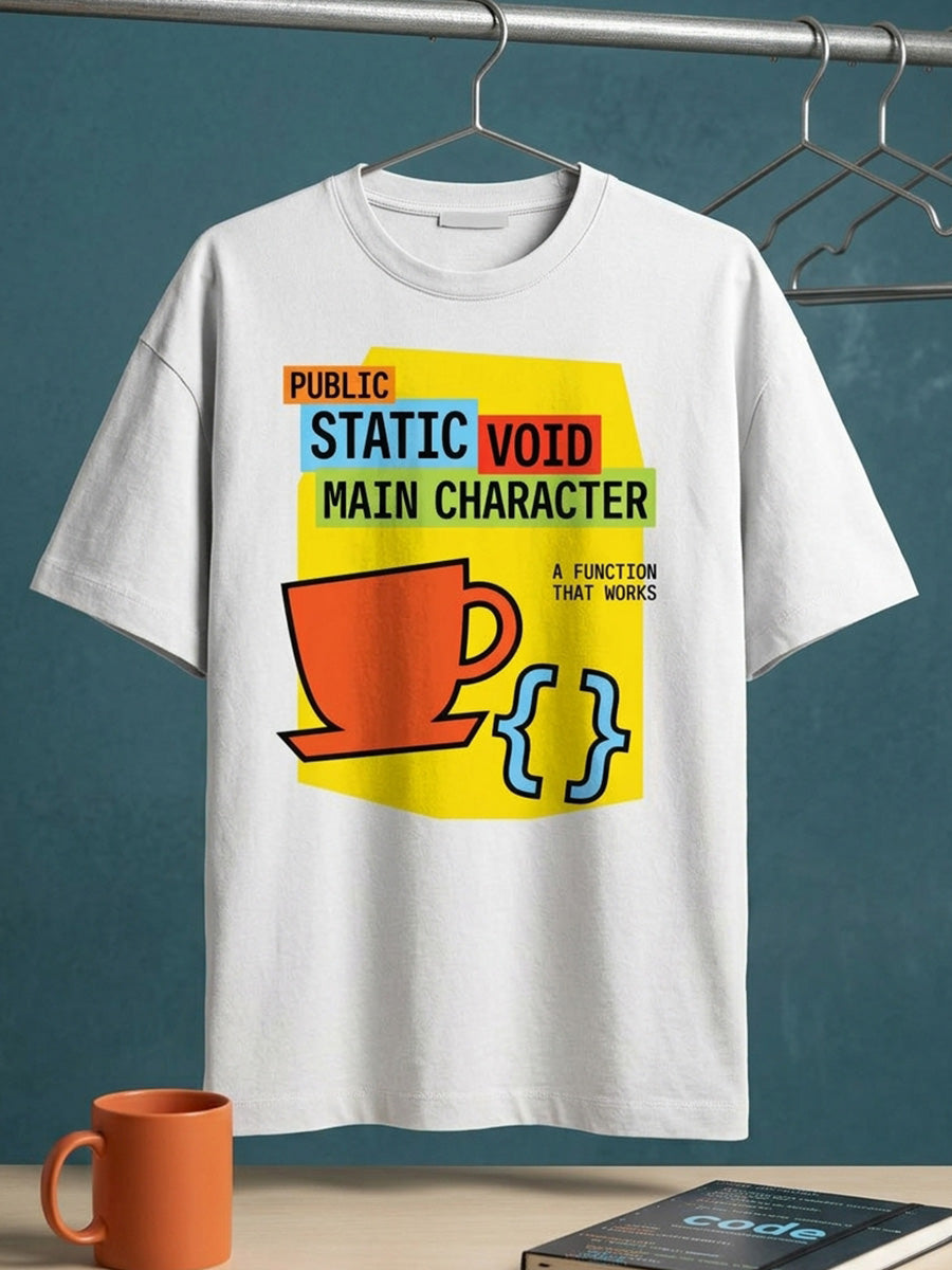 Java Void Main- White Round Neck Coding Tshirt