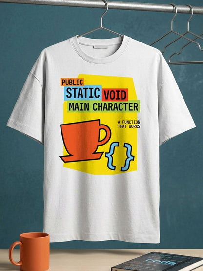 Java Void Main- White Round Neck Coding Tshirt