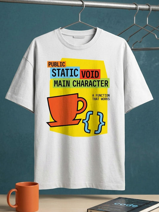 Java Void Main- White Round Neck Coding Tshirt
