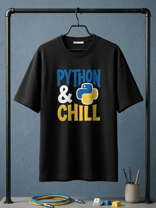 Python and Chill- Black Round Neck Coding Tshirt