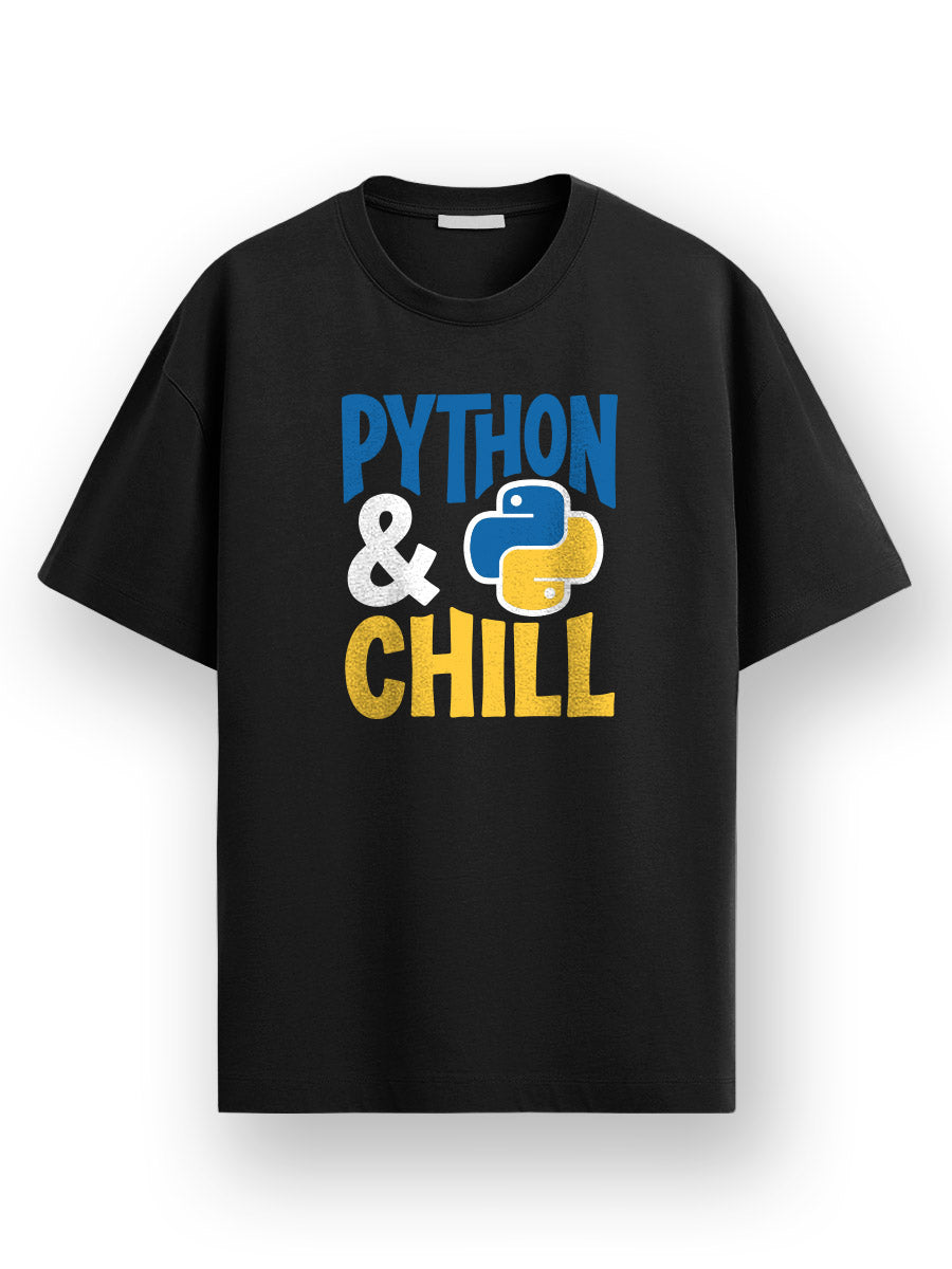 Python and Chill- Black Round Neck Coding Tshirt