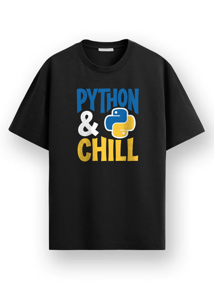 Python and Chill- Black Round Neck Coding Tshirt