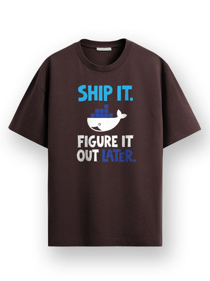 Docker Ship It- Coffee Brown Round Neck Coding Tshirt