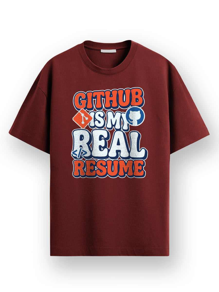 Github Resume- Maroon Round Neck Coding Tshirt