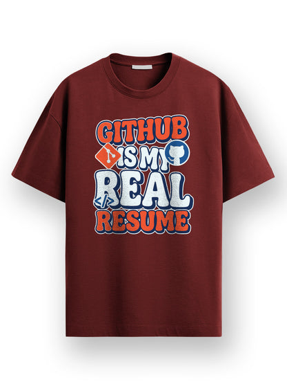 Github Resume- Maroon Round Neck Coding Tshirt