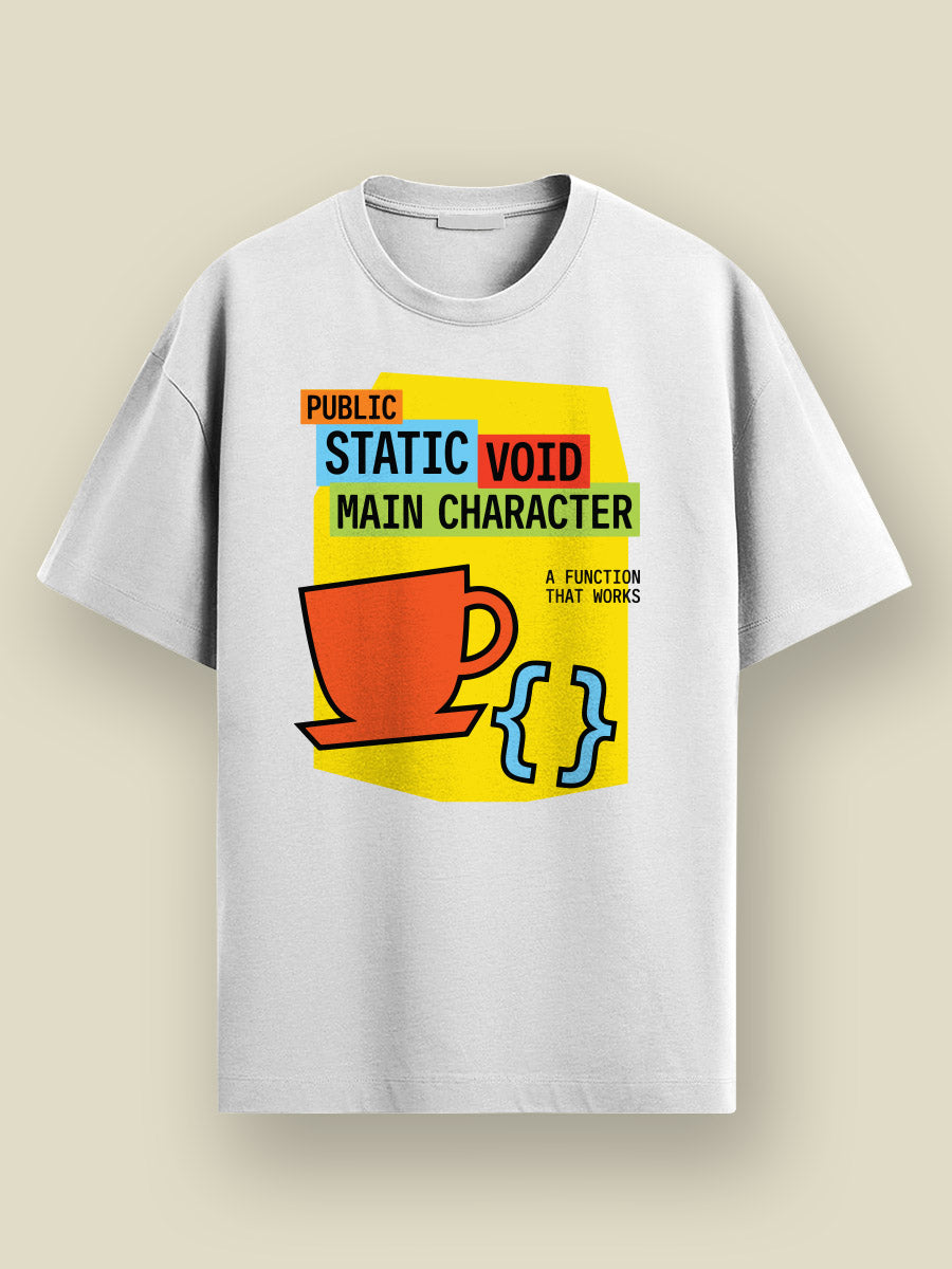 Java Void Main- White Round Neck Coding Tshirt