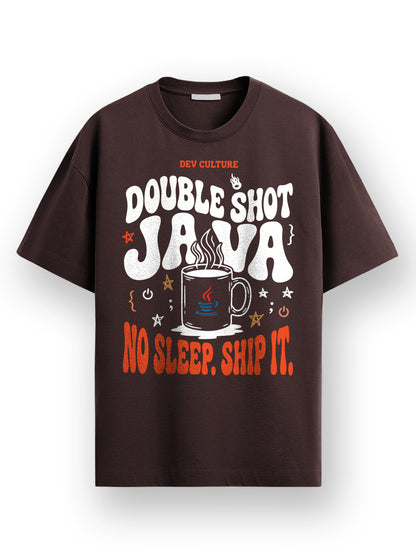Java Double Shot- Coffee Brown Round Neck Coding Tshirt
