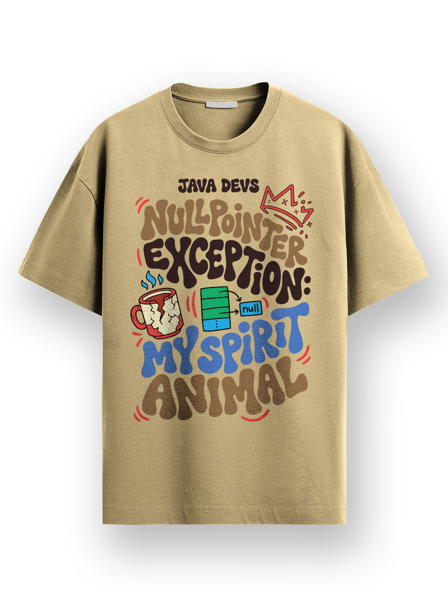 Java Exception- Beige Round Neck Coding Tshirt