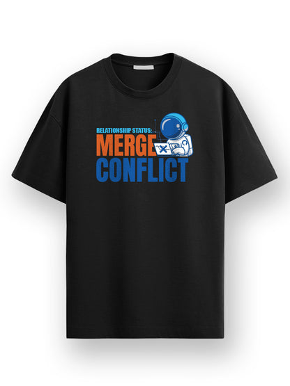 GIT Merge Conflict- Black Round Neck Coding Tshirt