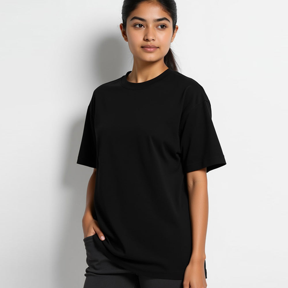 Black- Solid Unisex Round Neck T-shirt