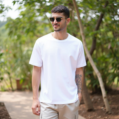 White- Solid Unisex Round Neck T-shirt