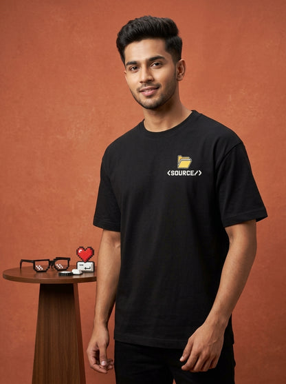 Source File - Black Coding Round Neck T-shirt