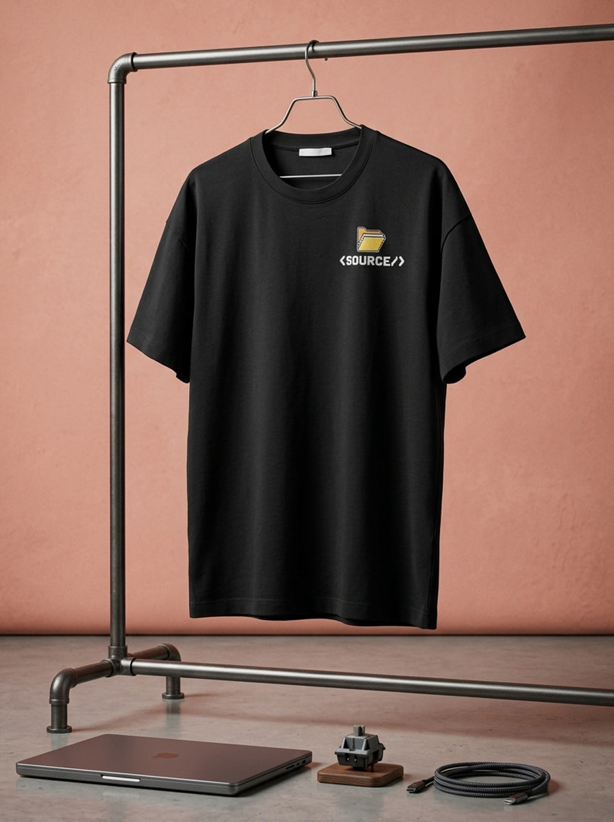 Source File - Black Coding Round Neck T-shirt
