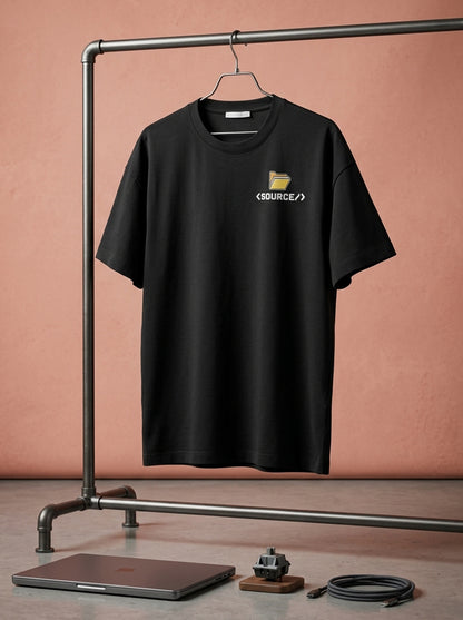Source File - Black Coding Round Neck T-shirt