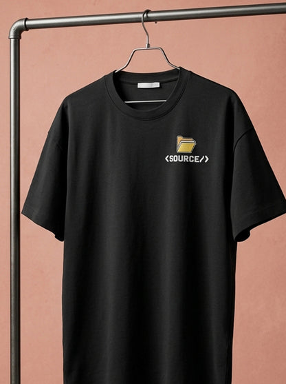 Source File - Black Coding Round Neck T-shirt