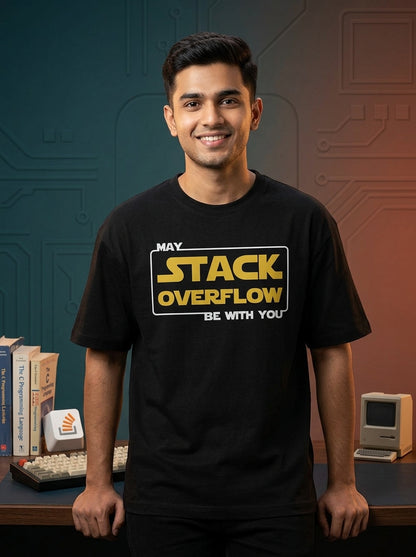 Stack Overflow- Black Round Neck Coding T-shirt