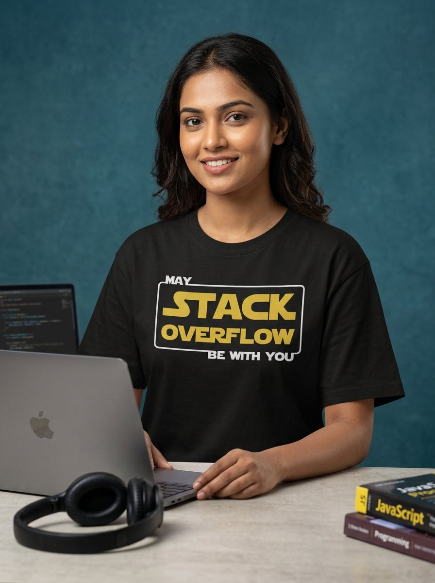 Stack Overflow- Black Round Neck Coding T-shirt