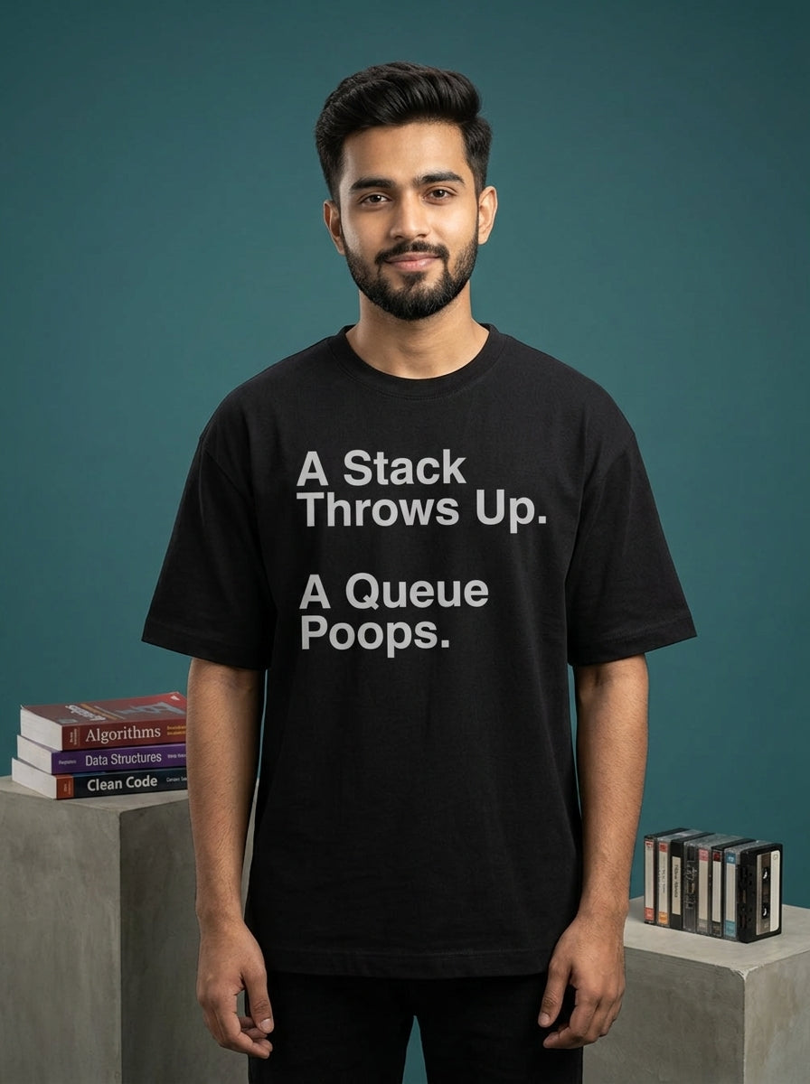 Stack Throws Up- Black Round Neck Coding T-shirt