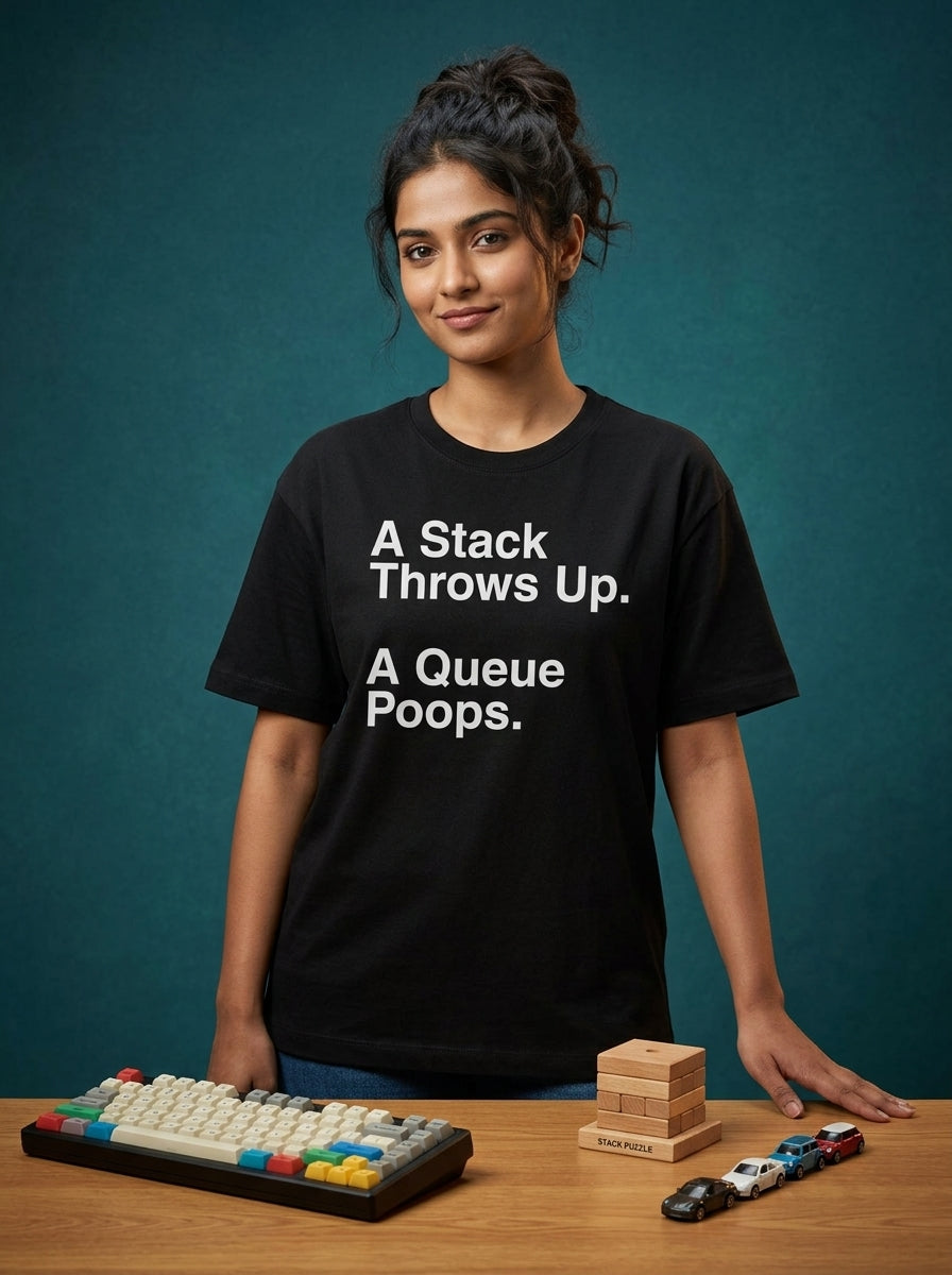 Stack Throws Up- Black Round Neck Coding T-shirt