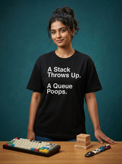 Stack Throws Up- Black Round Neck Coding T-shirt