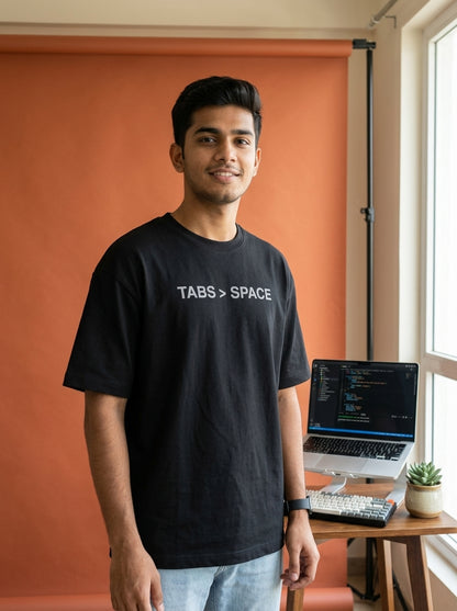 Tabs > Space- Black Round Neck Coding T-shirt
