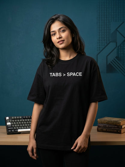 Tabs > Space- Black Round Neck Coding T-shirt