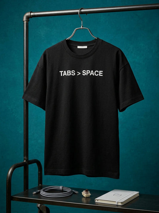 Tabs > Space- Black Round Neck Coding T-shirt