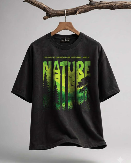 Power Of Nature- Black Oversized Travel Tshirt
