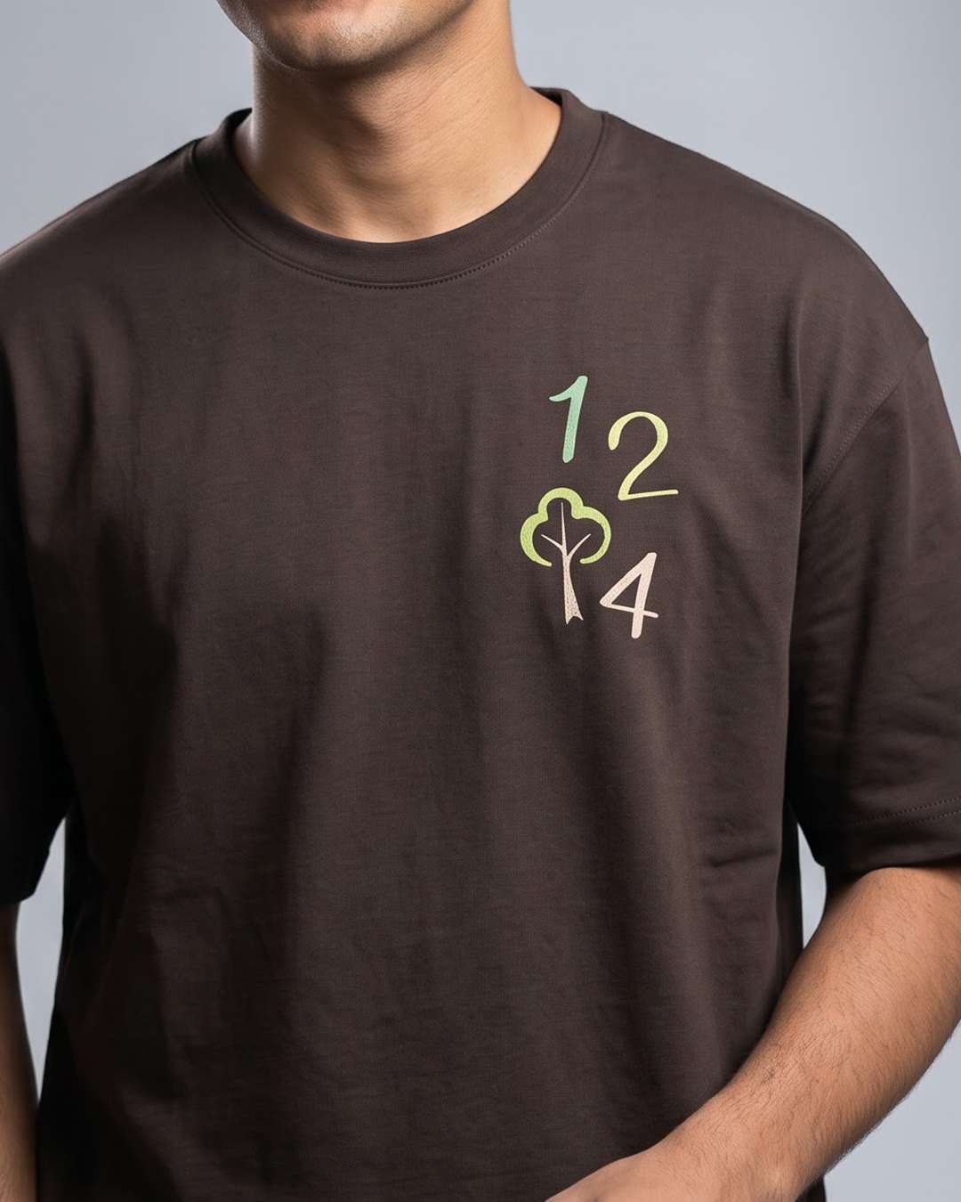 One Two Tree- Coffee Brown Round Neck Travel Tshirt
