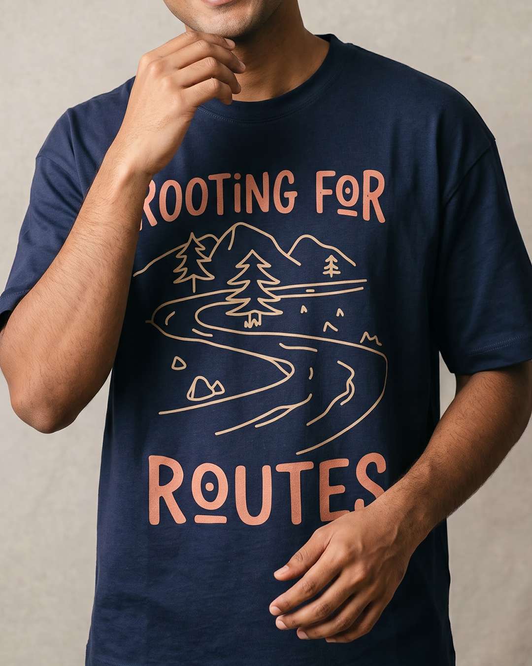 Rooting For Routes- Navy Blue Round Neck Travel Tshirt
