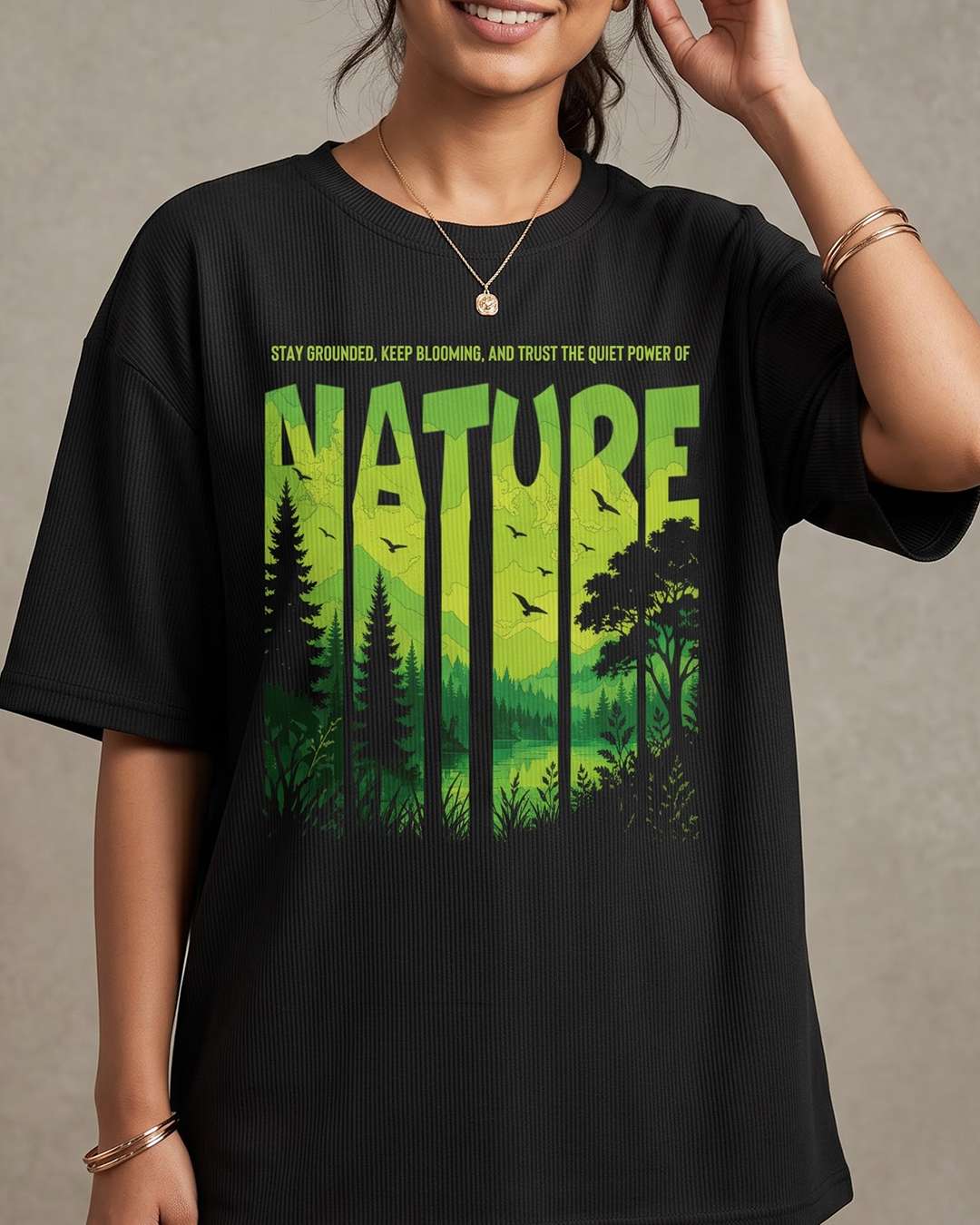 Power Of Nature- Black Oversized Travel Tshirt