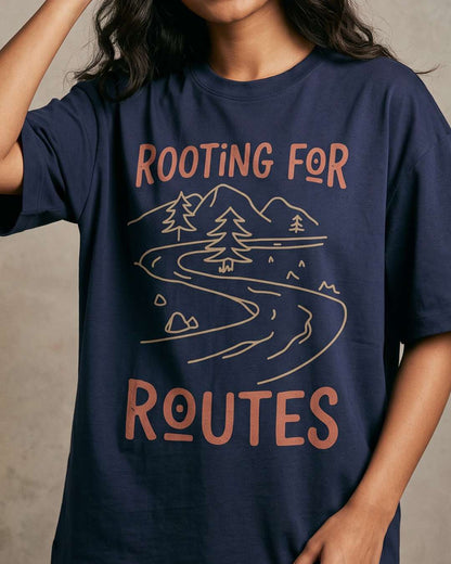 Rooting For Routes- Navy Blue Round Neck Travel Tshirt