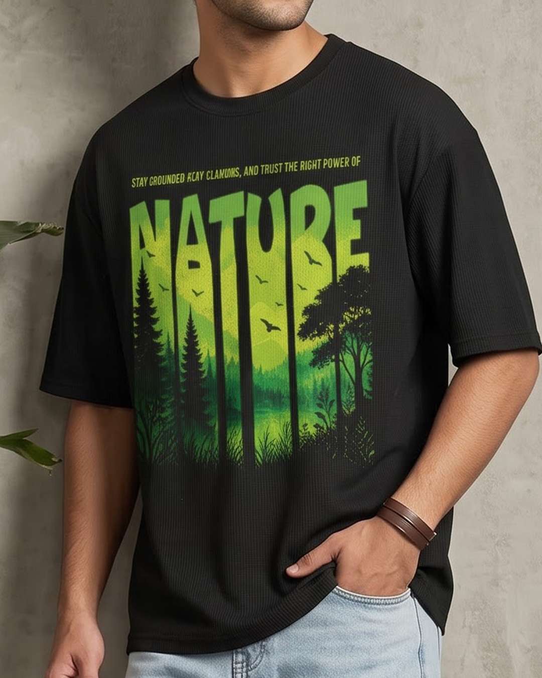 Power Of Nature- Black Oversized Travel Tshirt