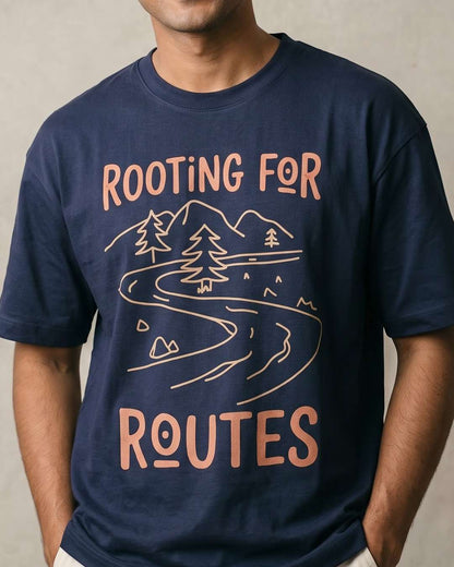 Rooting For Routes- Navy Blue Round Neck Travel Tshirt