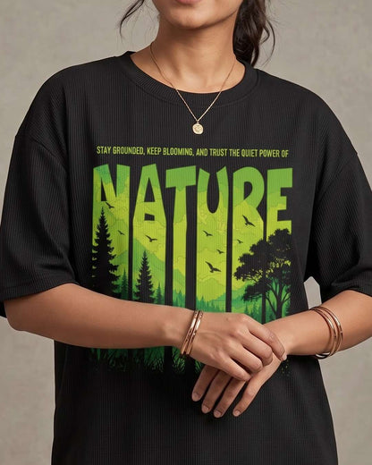 Power Of Nature- Black Oversized Travel Tshirt