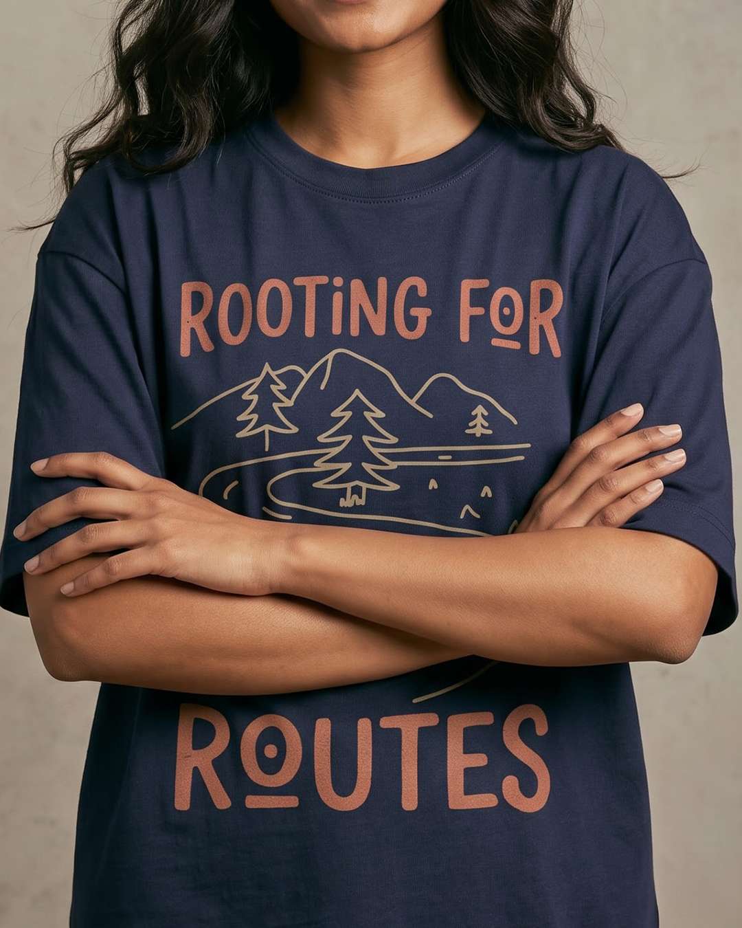 Rooting For Routes- Navy Blue Round Neck Travel Tshirt