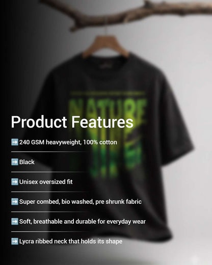 Power Of Nature- Black Oversized Travel Tshirt