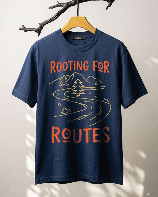 Rooting For Routes- Navy Blue Round Neck Travel Tshirt