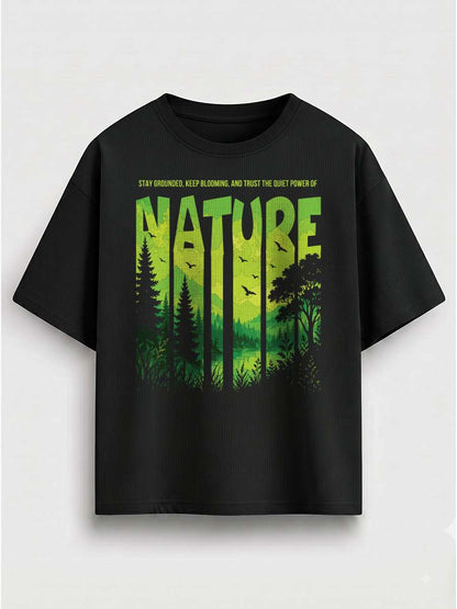 Power Of Nature- Black Oversized Travel Tshirt