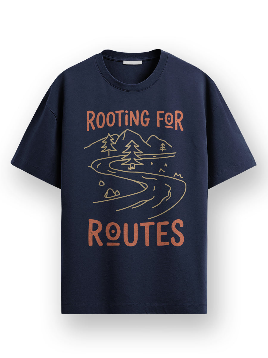 Rooting For Routes- Navy Blue Round Neck Travel Tshirt