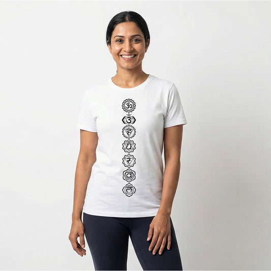 Seven Chakras - White Yoga Round Neck T-shirt