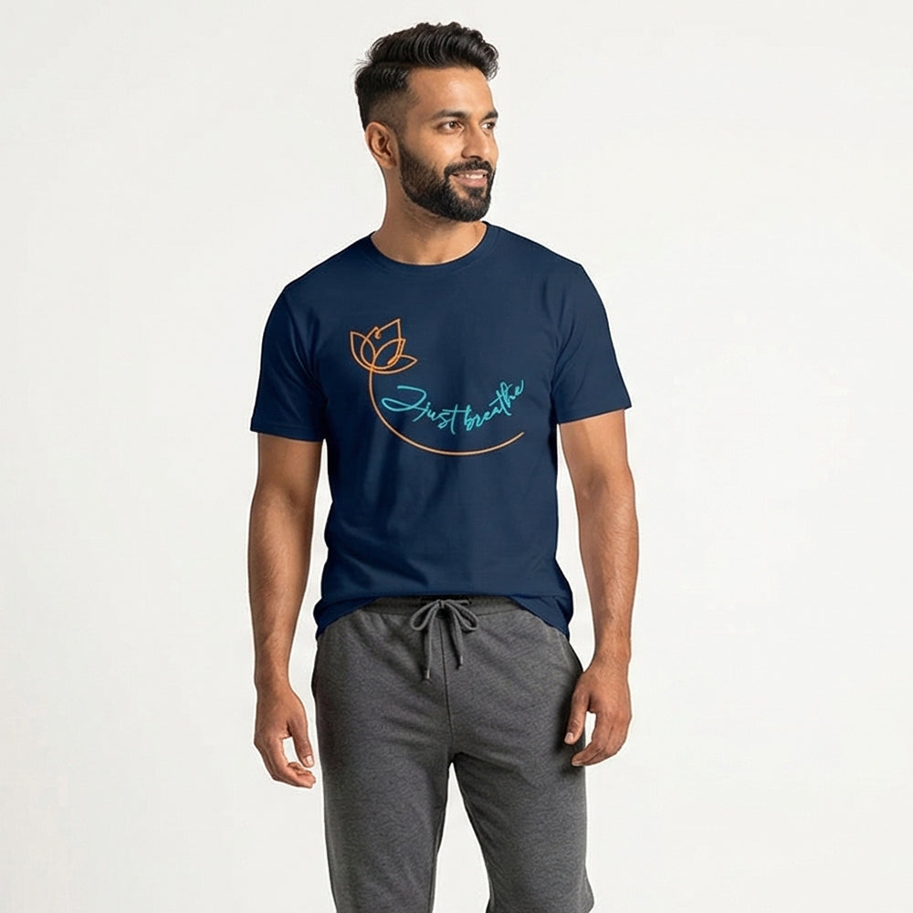 Breathe & Flow - Navy Blue Yoga Round Neck T-shirt