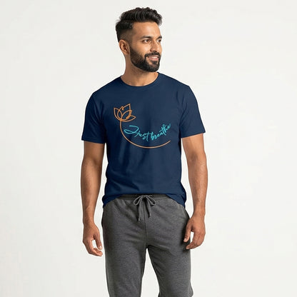 Breathe & Flow - Navy Blue Yoga Round Neck T-shirt