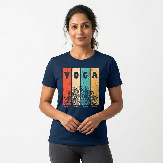 Body Mind Soul - Navy Blue Yoga Round Neck T-shirt