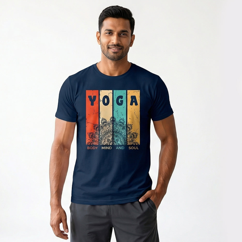 Body Mind Soul - Navy Blue Yoga Round Neck T-shirt