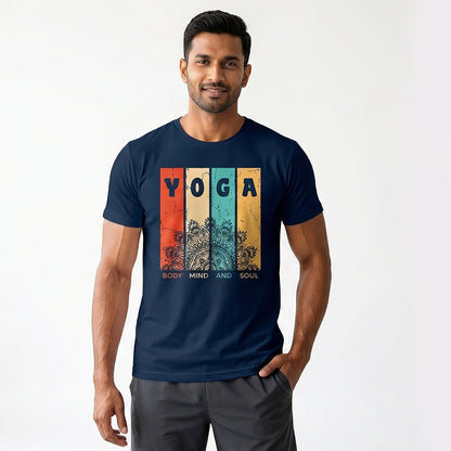 Body Mind Soul - Navy Blue Yoga Round Neck T-shirt