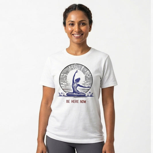 Be Here Now - White Yoga Round Neck T-shirt
