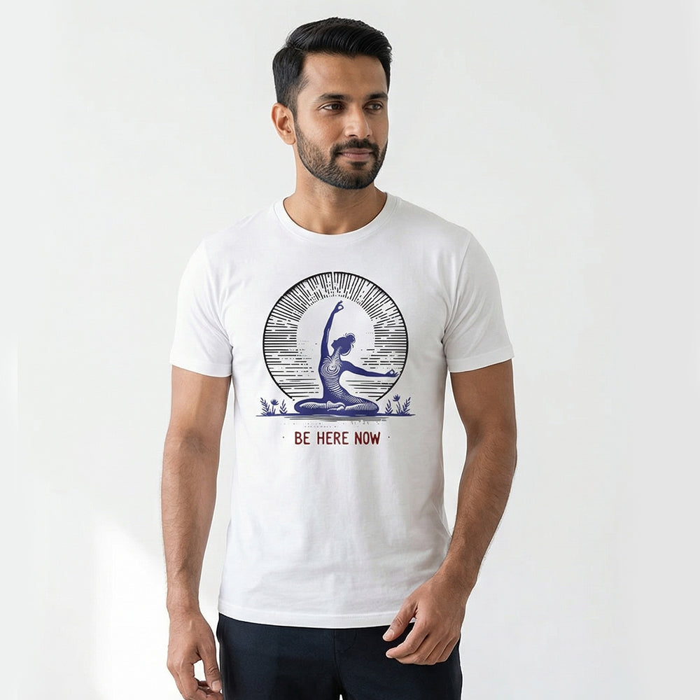 Be Here Now - White Yoga Round Neck T-shirt